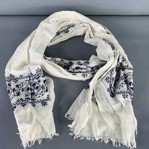 Écharpe en coton brodée noire et blanche ALTEA