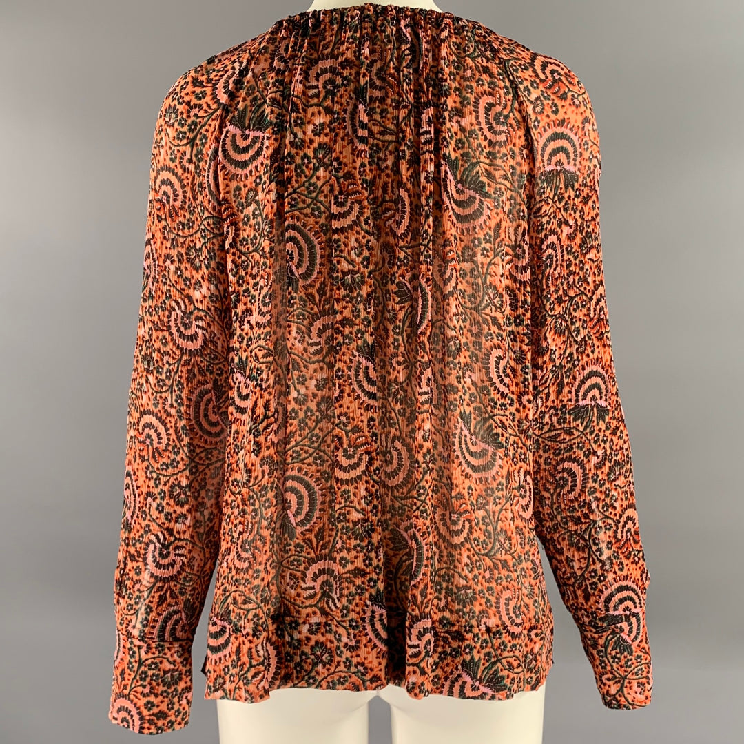 A.L.C. Size 8 Orange Pink Silk Floral Neck Tie Top