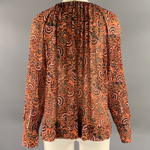 A.L.C. Size 8 Orange Pink Silk Floral Neck Tie Top