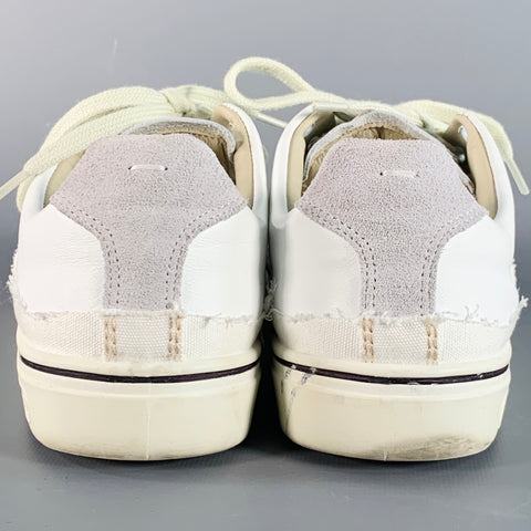 MAISON MARGIELA NOUVELLE ÉVOLUTION Pointure 5 Baskets basses en cuir et toile blanches, aspect vieilli