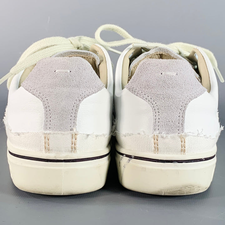 MAISON MARGIELA NEW EVOLUTION Size 5 White Leather Canvas Distressed Low Top Sneakers