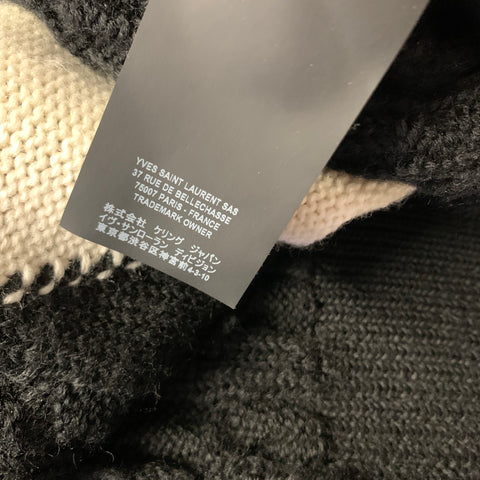 SAINT LAURENT Size L Black White Stripe Wool Hooded Sweater