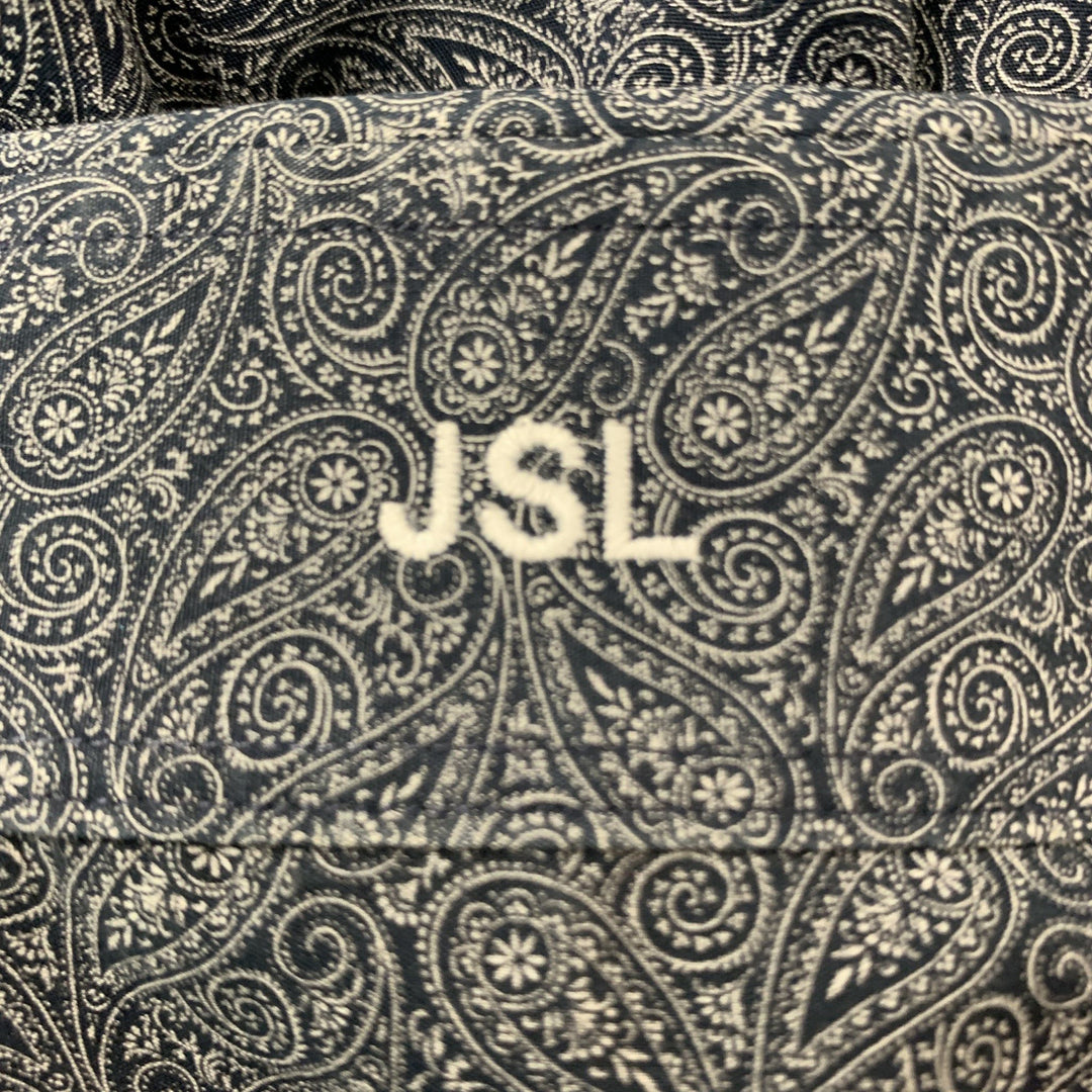 J.HILBURN Size S Navy White Paisley Slim Fit Long Sleeve Shirt