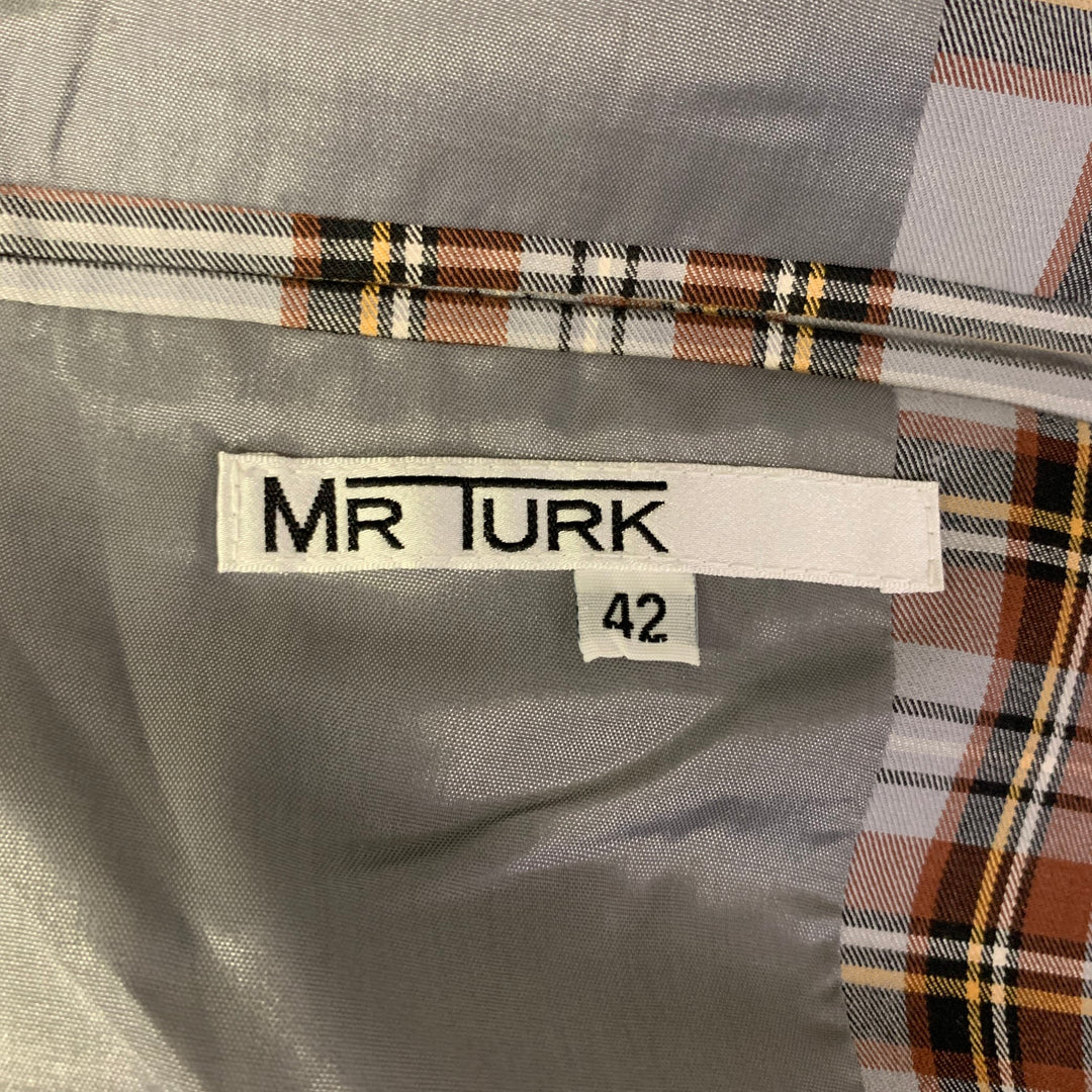 MR TURK Chest Size 42 Grey Brown Plaid Cotton Notch Lapel Sport Coat