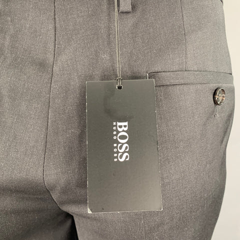 BOSS by HUGO BOSS Size 35 Black Virgin Wool Flat Front Dress Pants