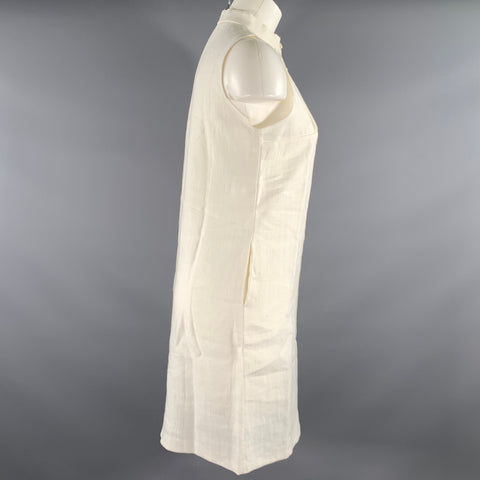 FARELLA Size M White Linen Tuxedo Dress