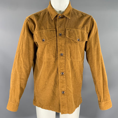 ROWAN Size M Tan Corduroy Cotton Metal Buttons Long Sleeve Shirt