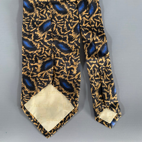 PIERRE BALMAIN Blue Mustard Geometric Silk Tie