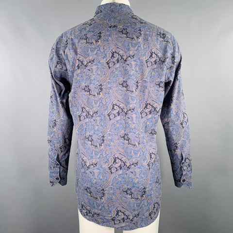 ETRO Size 41 Blue Grey Paisley Curved Cutaway Long Sleeve Shirt