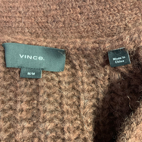 VINCE Size M Brown Rib Knit Alpaca Blend Two Pockets Cardigan
