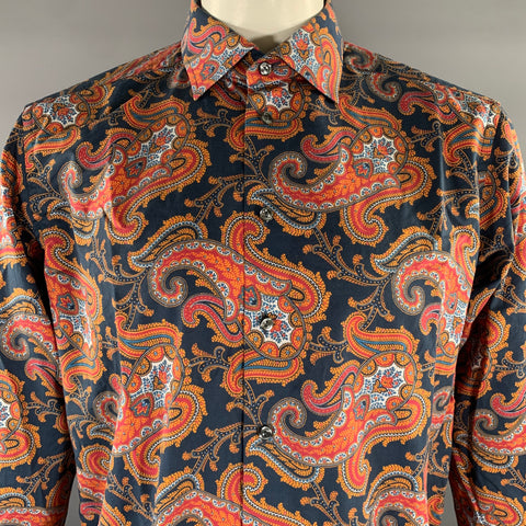 Chemise à manches longues ETON, taille XL, motifs cachemire, bleu marine et orange