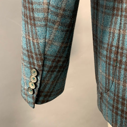ISAIA Size 38 Regular Blue Brown Plaid Wool Notch Lapel Sport Coat
