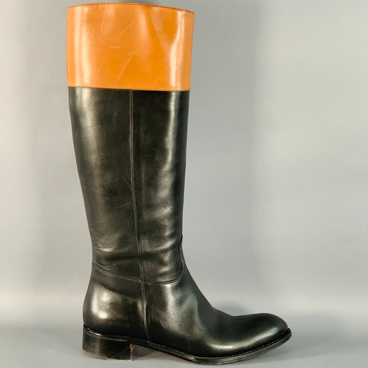 PAUL STUART Size 7.5 Black Tan Leather Side Zipper Riding Boots