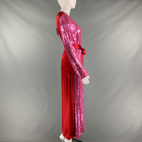 ATTICO Size 2 Pink Red Viscose Sequined Wrap Dress