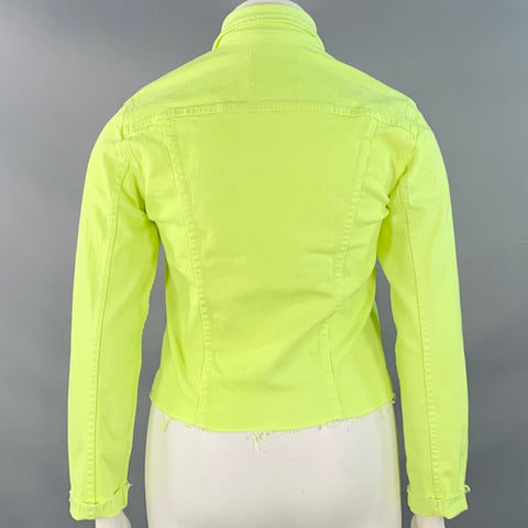 L'AGENCE Size L Yellow Neon Cotton Blend Twill Raw Edge Jacket