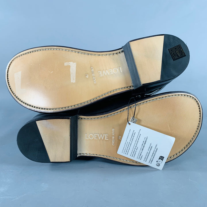 LOEWE Size 9 Campo Black Silver Harness Leather Pull On Boots