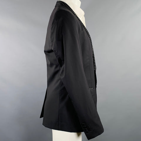DOLCE & GABBANA Size 40 Black Silver Polka Dot Lapel Sport Coat