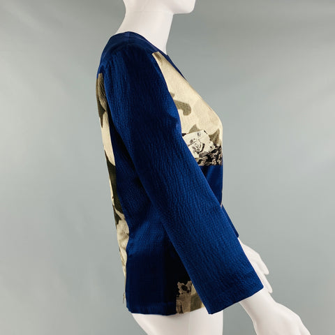 DRIES VAN NOTEN Size 4 Navy Beige & Black Print Back Zip Blouse