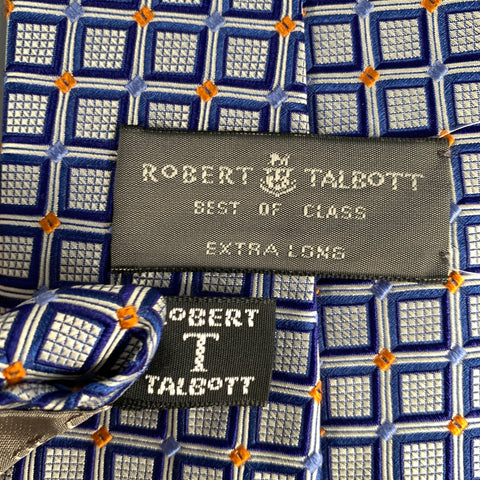 ROBERT TALBOTT Navy light blue orange Geometric Silk Tie