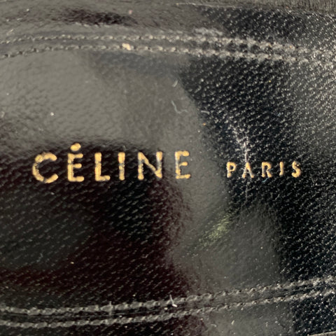 CELINE Size 10 Black Suede Patent Leather Ankle Strap Sandals