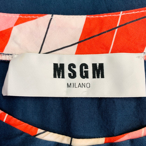 MSGM Size M Navy Red White Cotton Plaid Trim Crew Neck T-shirt