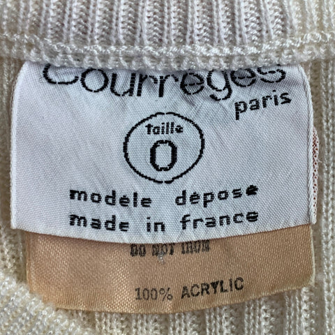 COURREGES Size 0 Cream Acrylic Rib Knit Short Sleeve Casual Top