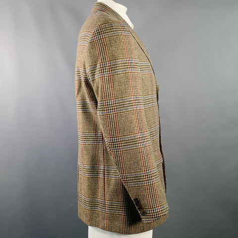 O'CONNELL'S Size 42 Long Brown Red Glenplaid Wool Sport Coat