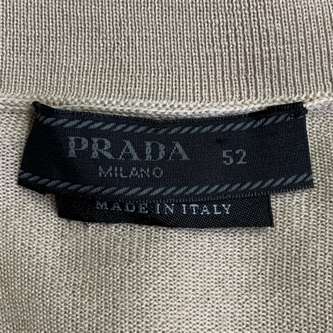 PRADA Size L Beige Virgin Wool Sheer Knit V-Neck Cardigan