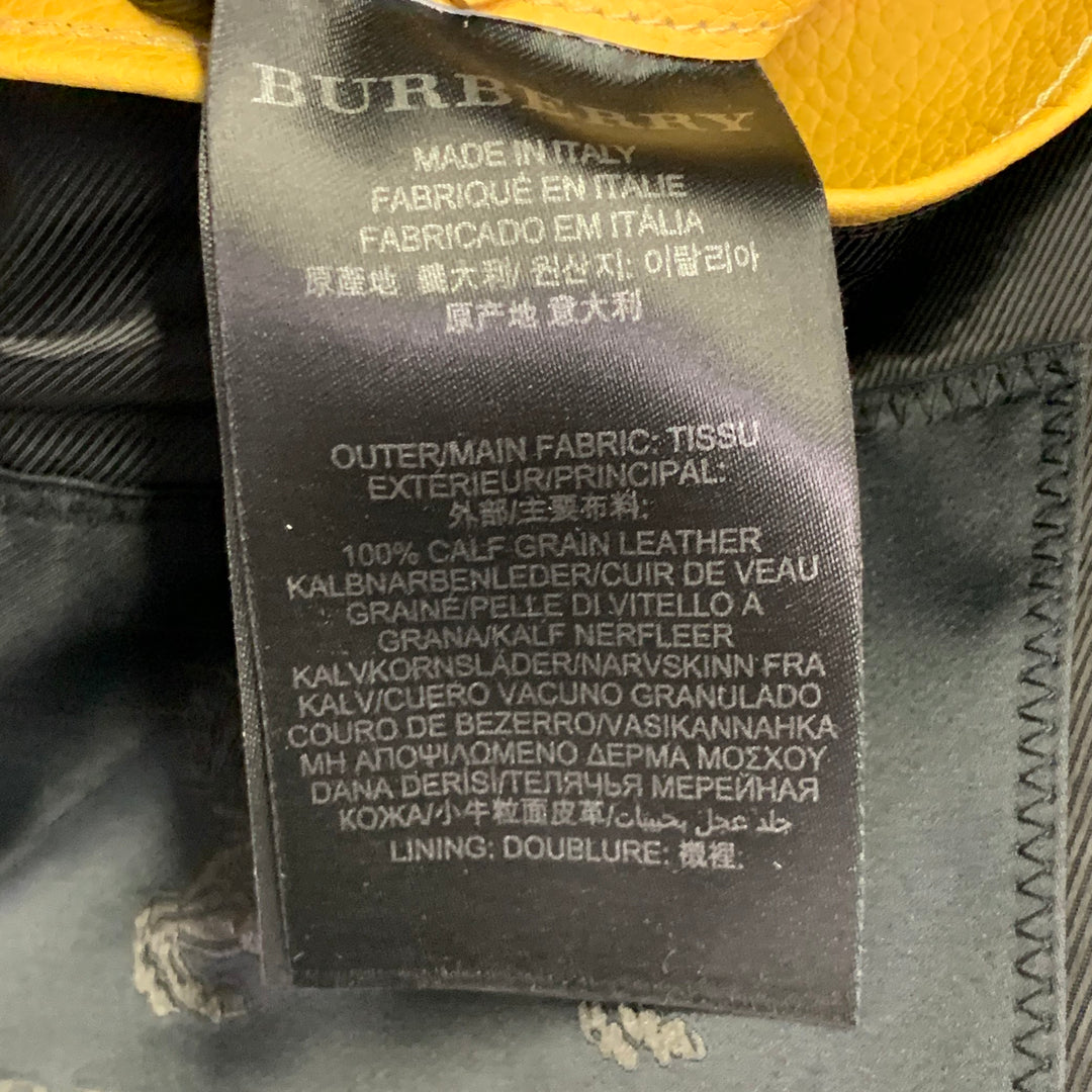 BURBERRY PRORSUM SS15 Size 42 Yellow Black Book Cover Print Leather Jacket