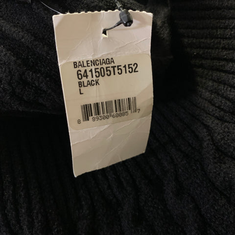 BALENCIAGA Size L Black Viscose Blend Cable Knit High Collar Pullover Womens