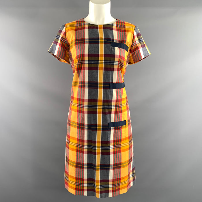 BLACK FLEECE Size 8 Yellow red multi Cotton Plaid A-Line Dress