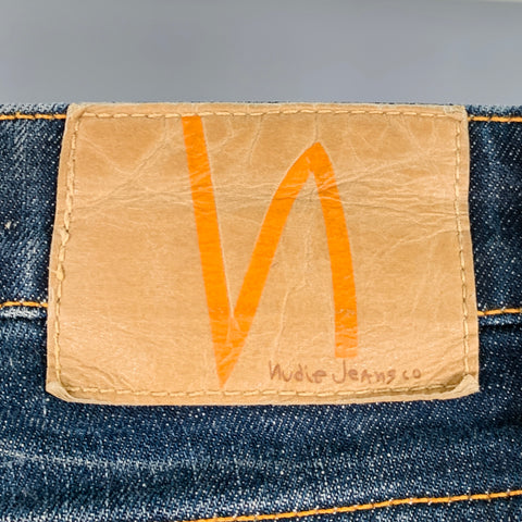 NUDIE JEANS Size 31 Skinny Lin Blue Contrast Stitch Cotton Blend Jeans