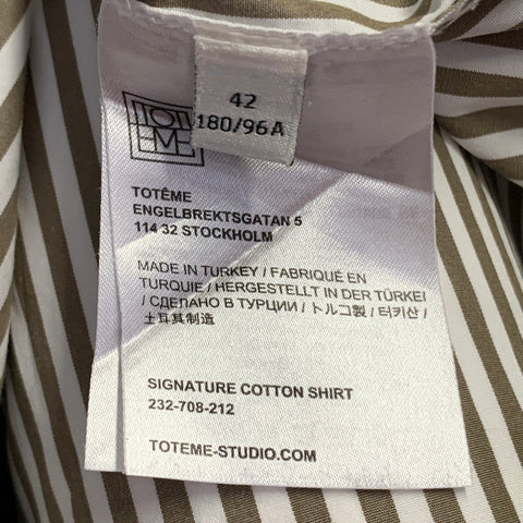 TOTEME Size L White Brown Cotton Stripe Point Collar Button Down Shirt