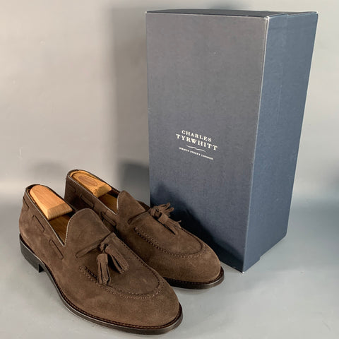 CHARLES TYRWHITT Size 9 Chocolate Brown Suede Tassels Slip On Loafers