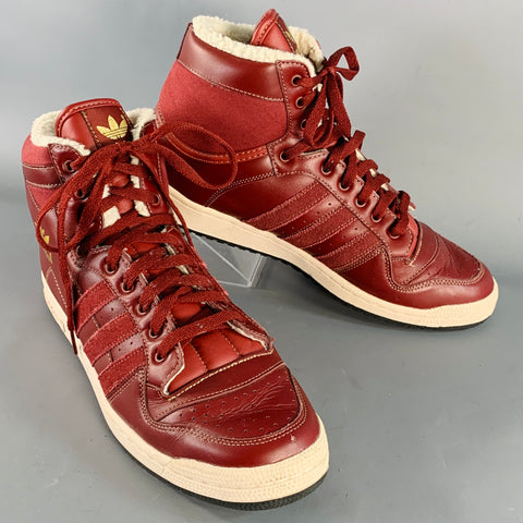 ADIDAS Winter 2012 Size 12 Decades OG Burgundy Off White Leather High Top Sneakers