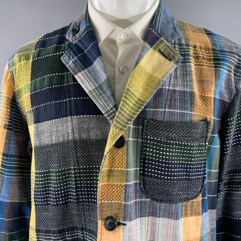 ENGINEERED GARMENTS Size M Navy Orange Patchwork Cotton Sport Coat