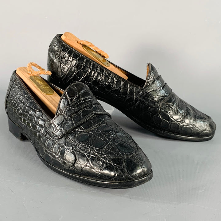 RALPH LAUREN Vintage Size 6 Black Alligator Leather Penny Loafers Flats