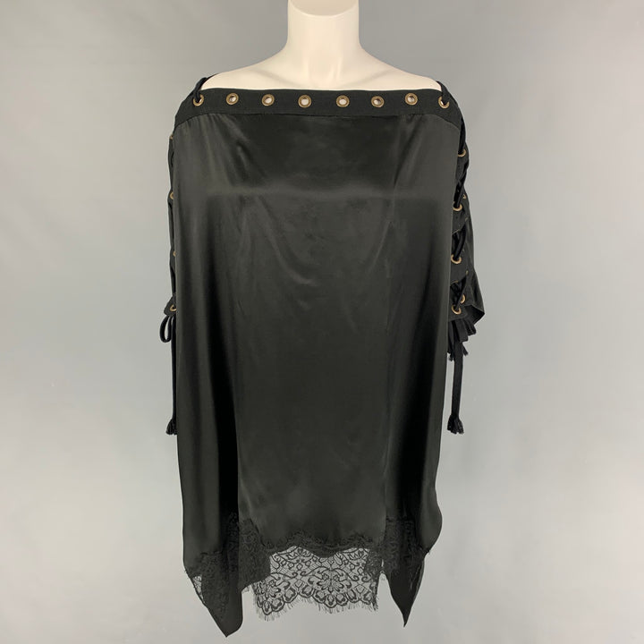 FAITH CONNEXION Top de vestido de seda negro con bordes sin rematar talla S