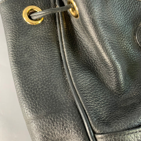 MCM Vintage Small Black Gold Leather Drawstring Backpack