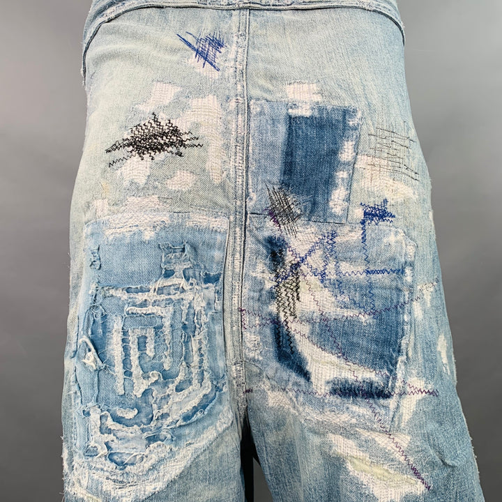 KAPITAL KOUNTRY Size L Crash Reissue Blue White Distressed Cotton Drop-Crotch Casual Pants