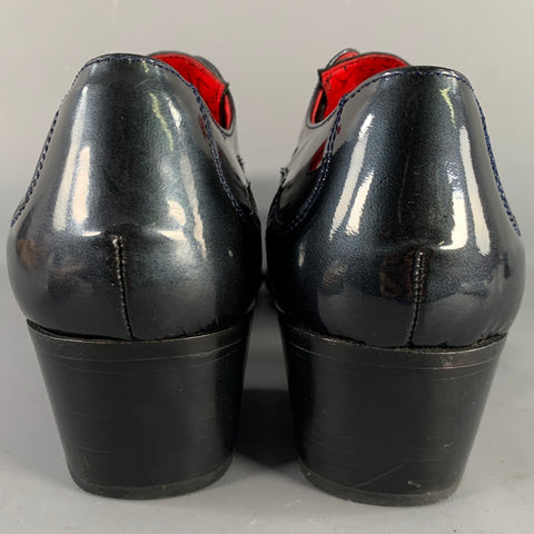 JEFFERY WEST Size 10 Navy Shimmery Patent Leather Pointed Toe Lace-Up Shoes