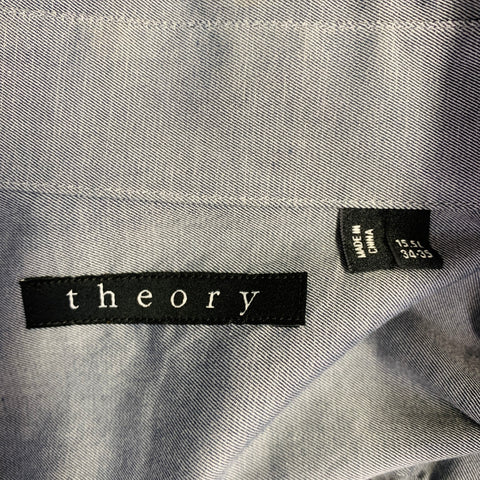 THEORY Size S Grey Cotton Blend Curved Cutaway Long Sleeve Shirt
