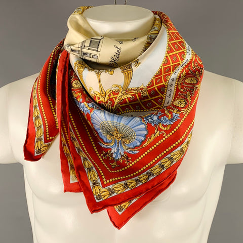 L.R. PARIS 2002 Red Multi-Color Flags Silk Scarf