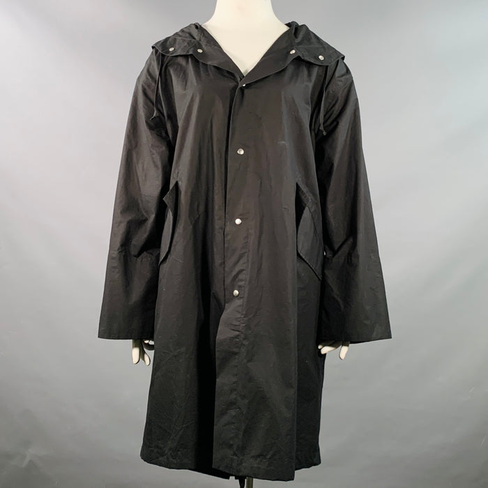 JIL SANDER Size L Black White Cotton Logo Hooded Coat