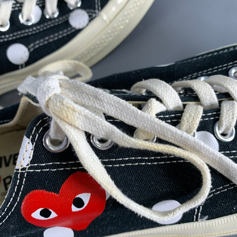 CONVERSE Size 10 Black White Red Dots Canvas Sneakers
