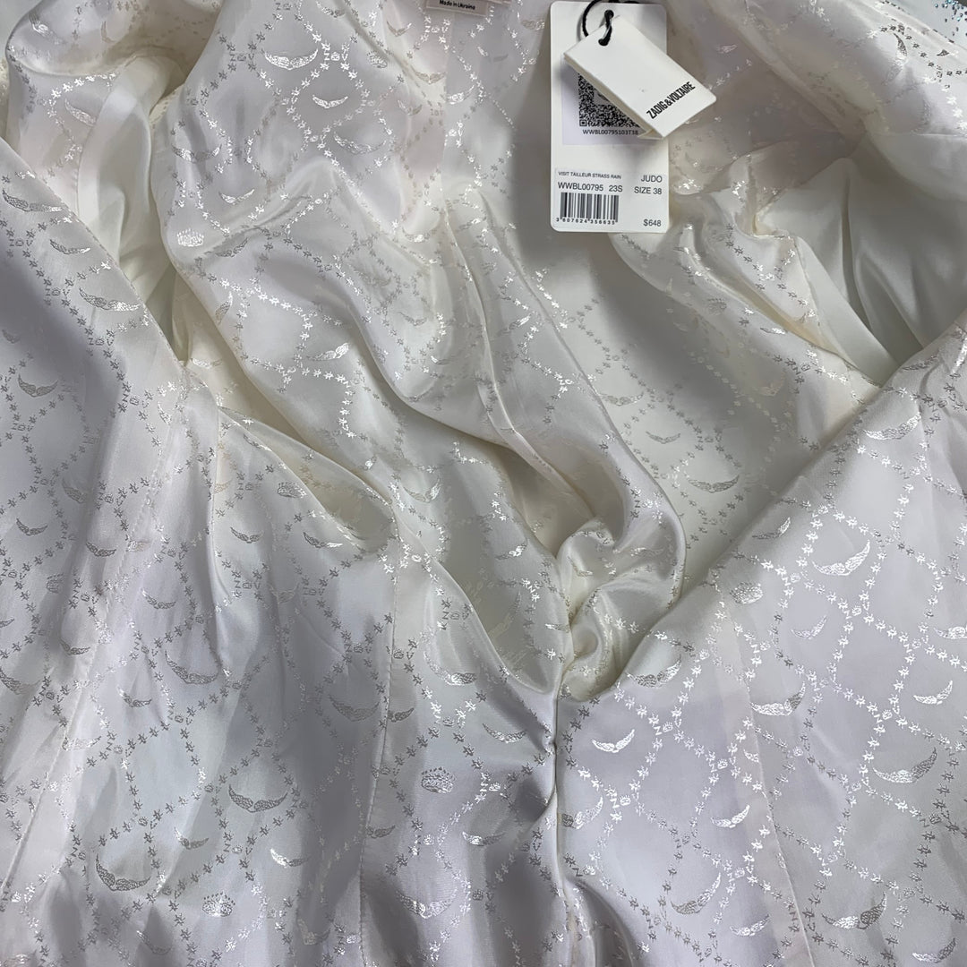 ZADIG & VOLTAIRE Size M Off White Polyester Blend Rhinestone Studded Peak Lapel Pantsuit