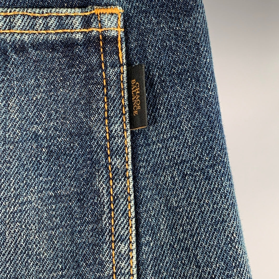 UNDERCOVER Size 30 Blue Multi Color Embroidery Cotton Relaxed Drop Crotch Jeans