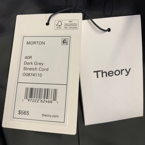 THEORY Size 40 Regular Morton Grey Charcoal Corduroy Cotton Blend Sport Coat