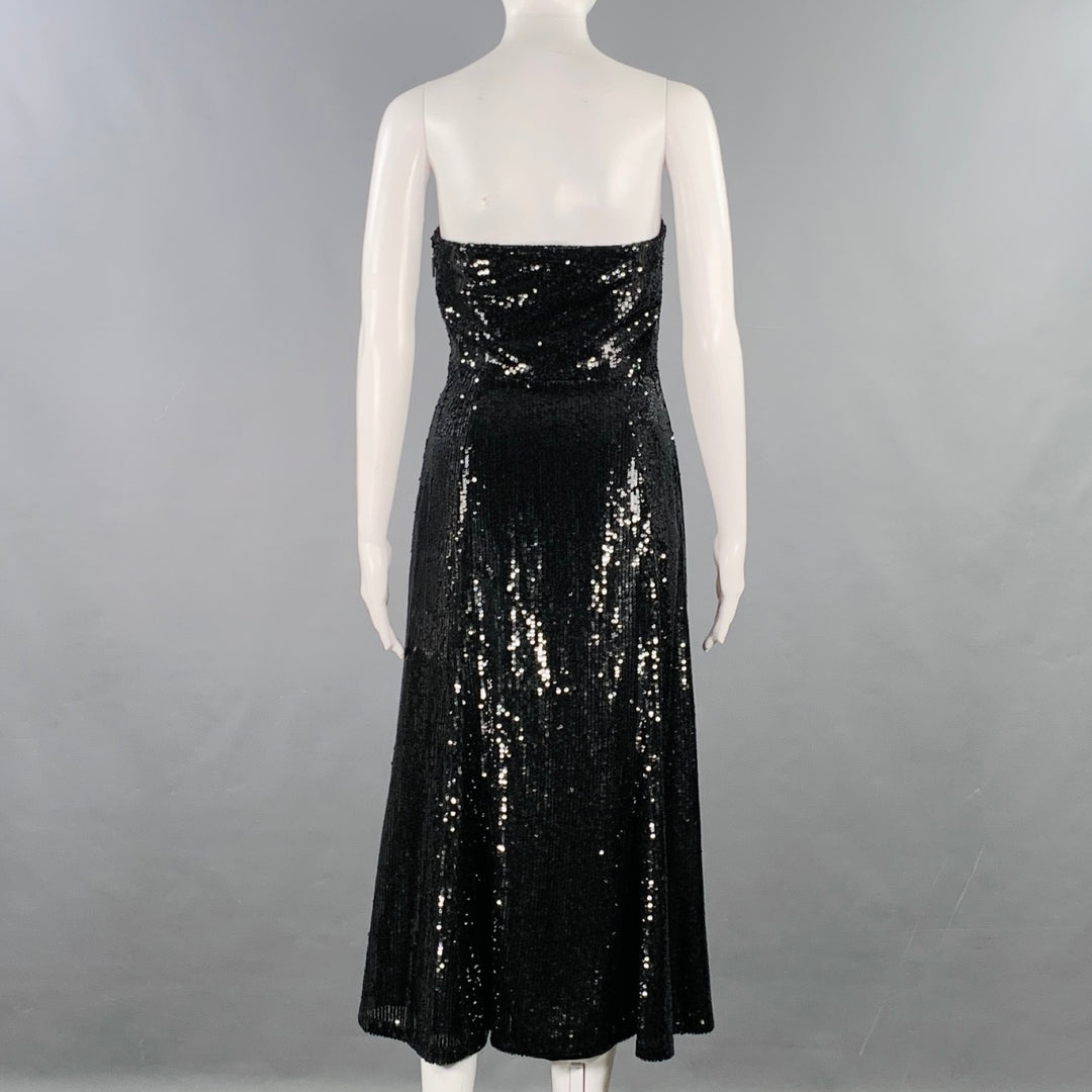 PRABAL GURUNG Size 2 Black Polyester Sequined Strapless Dress