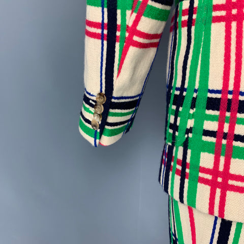 GUCCI FW 21 Size 36 Cream Multi Color Plaid Wool Cotton Notch Lapel Suit